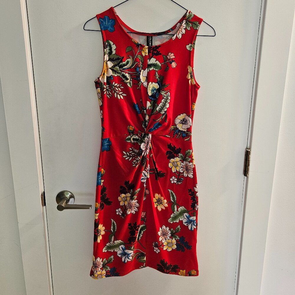 Colourful Floral red dress Colori, made in Canada